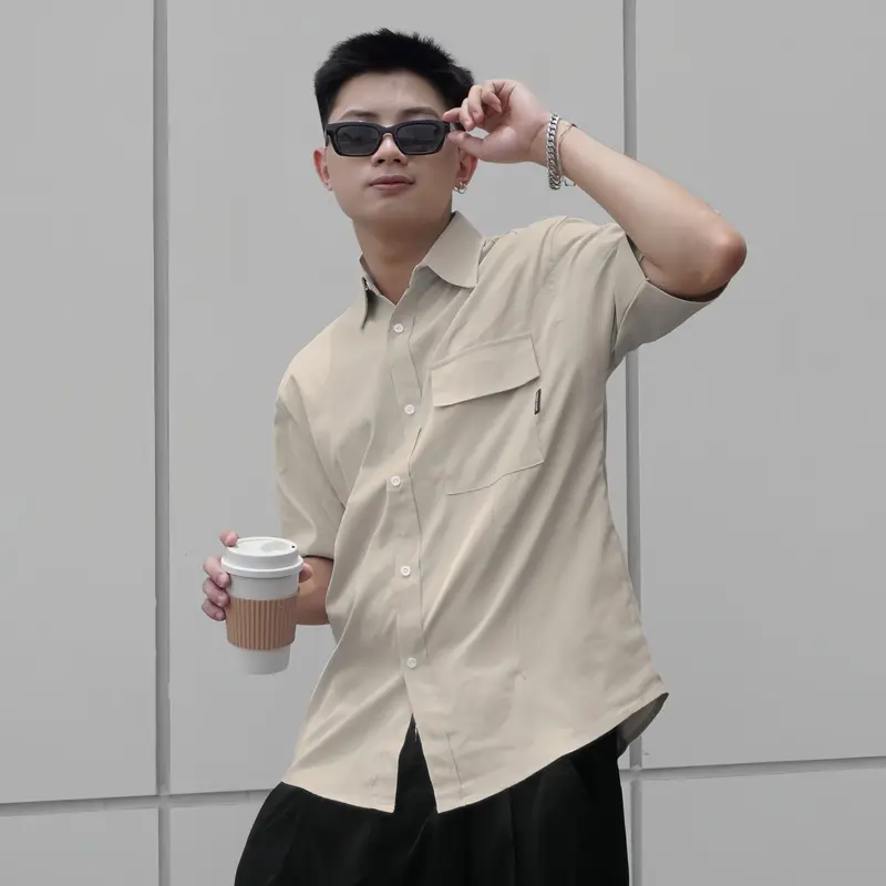 Áo sơ mi cộc tay Press Odin Club, Áo sơ mi cộc tay nam nữ unisex chất liệu vải kaki 2 da 5