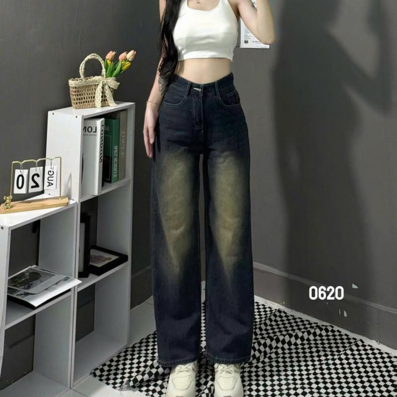 Product Introduction of Quần jeans suông trơn Cạp Siêu Cao cá tính phong cách thời trang cho phái đẹp_vải mềm mại dễ phối dồ đi chơi đi học (0620 khói_0693 nhạt) 10