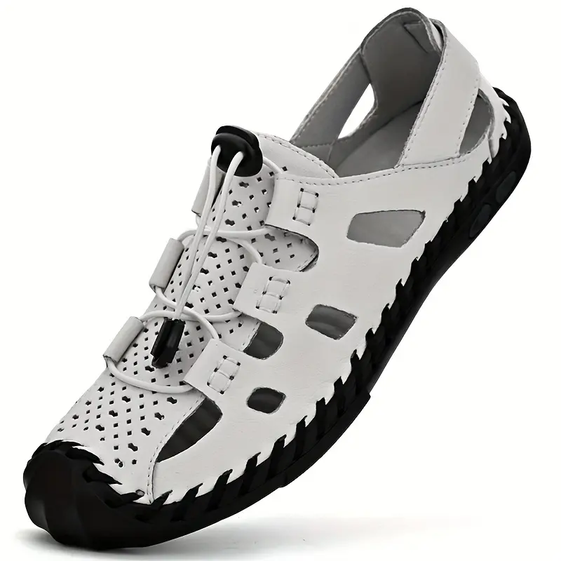 Men's Breathable Hollow Out Sandals, Closed Toe Fisherman Summer Shoes Hiking Beach Shoe Brown Black 0