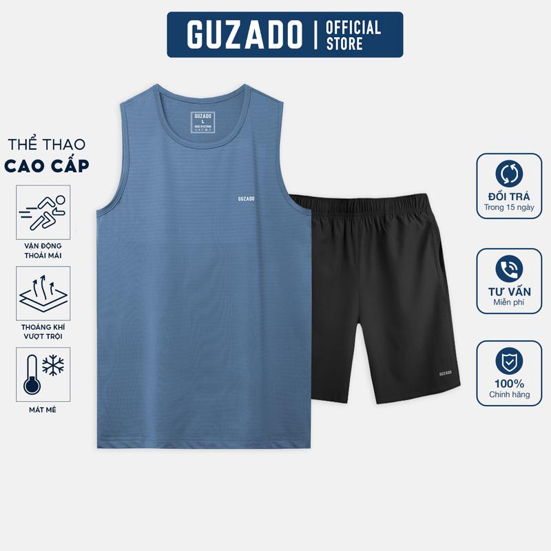 Bộ Quần Áo Thể Thao Nam GUZADO Mix Quần Short Gió Và Áo Ba Lỗ Coolmax Sport BTT01