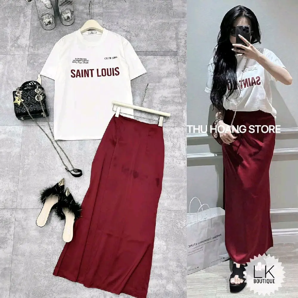 Set Váy Đỏ Áo Phông Siêu Sang(Hàng Loại 1)