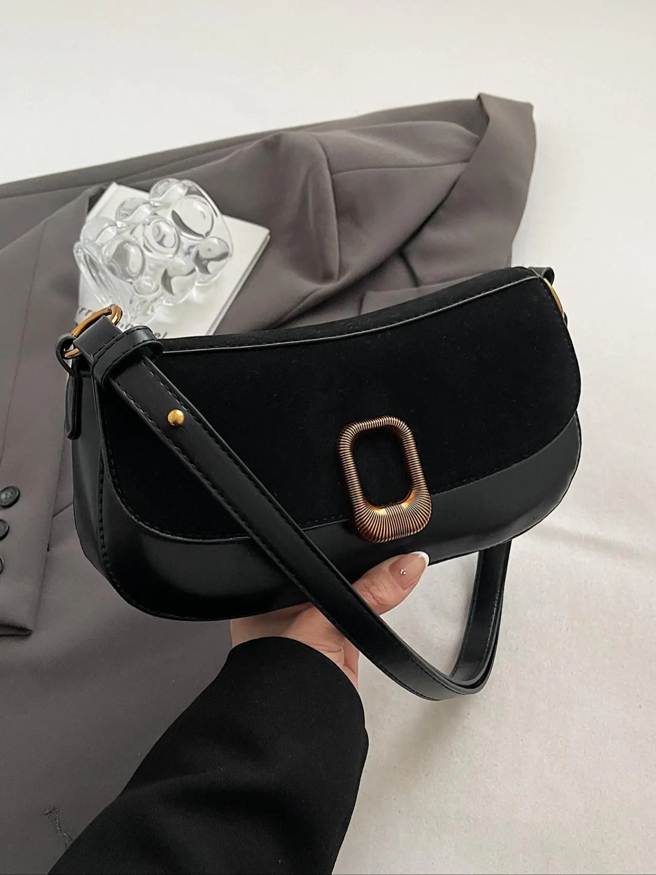 Women's Solid Color Shoulder Bag, Fashionable PU Leather Crossbody Bag for Daily Used, Casual Trendy Versatile High-quality Daily Commuting Bag