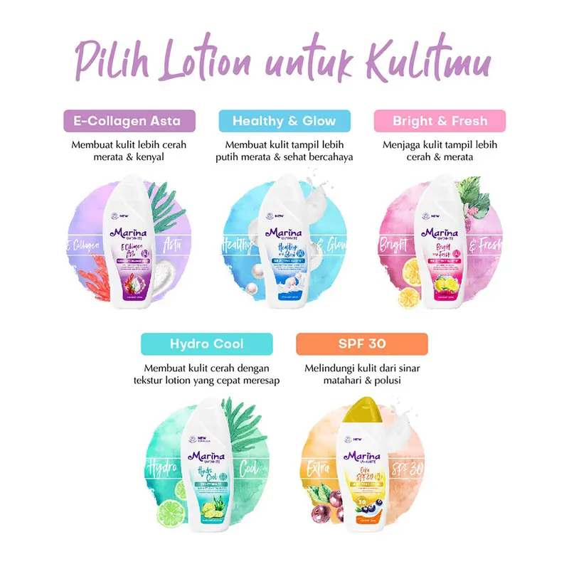 Marina UV White Hand And Body Lotion Nourish and Bright / Healty & Glow / Hydra Bright / E Collagen Asta 185 ml - Losion Badan 185ml 1