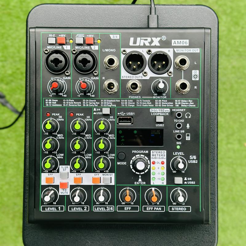 Mixer Bàn Trộn Âm Thanh AM06, Kết Nối Bluetooth, 99 Hiệu Ứng Vang, Reverd DSP, Hát Nâng Tiếng Cao, Hỗ Trợ Phát Trực Tiếp , Karaoke, Nâng Cấp Âm Thanh Loa Kéo, Amply Tại Gia Hay Hơn, Kèm 2 Dây Canon Ra Hoa Sen