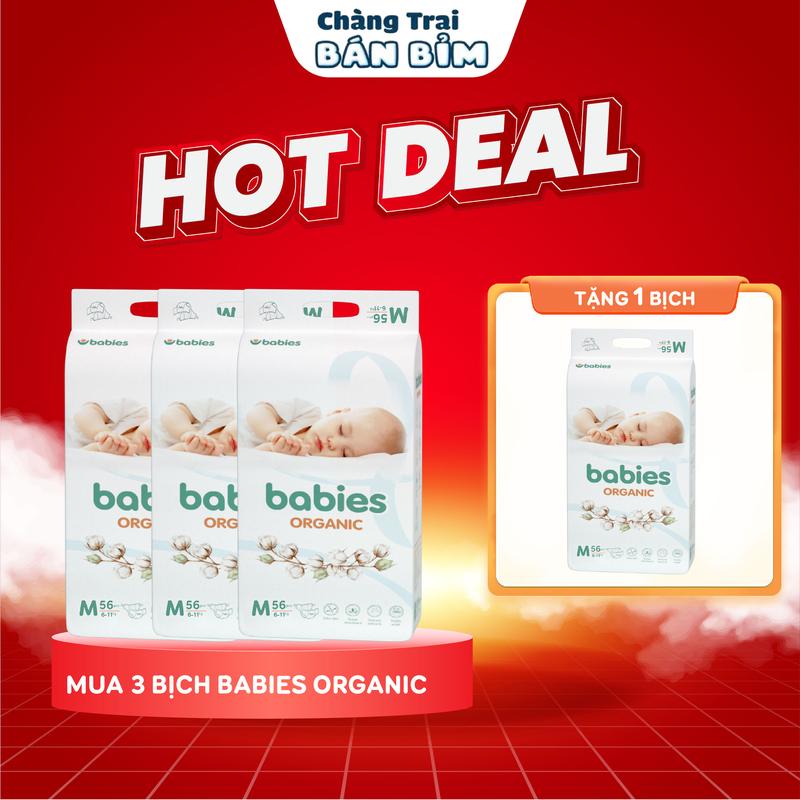 HOT DEAL - MUA 3 TẶNG 1 Đóng 4 bịch tã bỉm Babies Organic thương hiệu Việt Nam đủ size cho bé từ NB đến 3XL