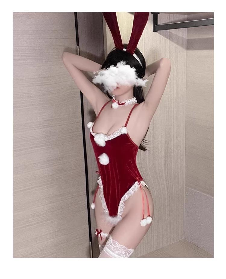 Product Introduction of [Discount] Pure Desire Bunny ~ Sweet Velvet Bunny Uniform Underwear Seduction Braces Jumpsuit Sexy Pajamas Christmas 11