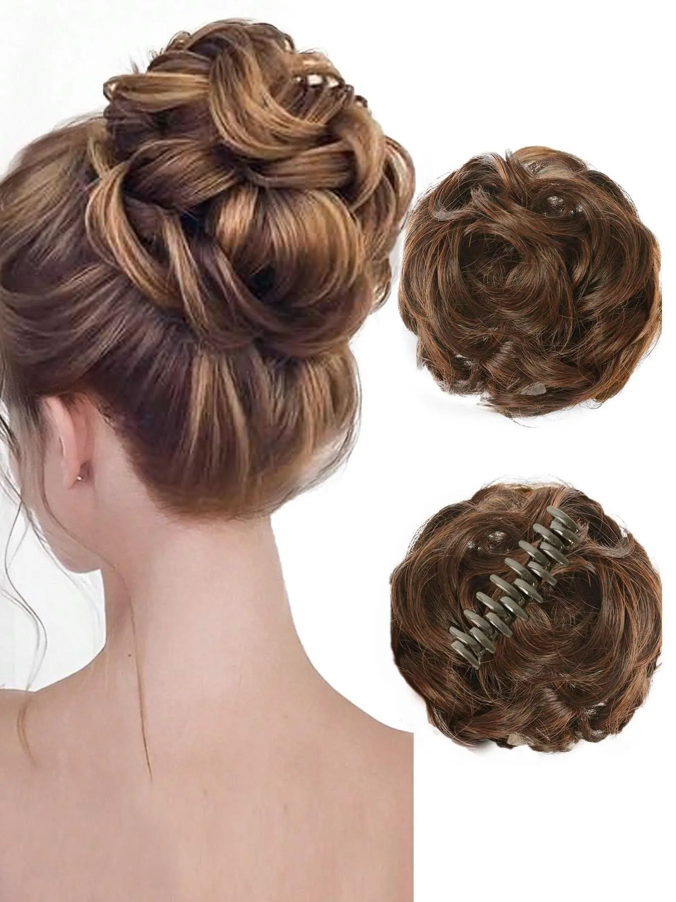 6 Inch Hair Bun, Fluffy Natural Messy Bun, Claw Clip in Hair Piece Wavy Curly Hair Bun, Ponytail Extensions Scrunchie Hairpieces, 2024 Summer Accessories