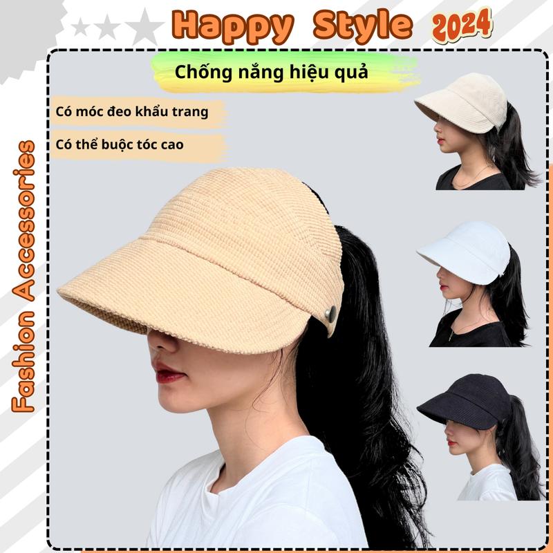 Mũ Bucket Dáng Lưỡi Trai Khoét Nửa Đầu Trơn Chất Vải Nhung Nón Chống Nắng Hở Chóp Có Móc Đeo Khẩu Trang Mùa Hè Form Unisex Nam Nữ N140 Voi