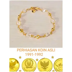 Koin asli 1991 gelang tangan giok warna emas anti luntur dan karat