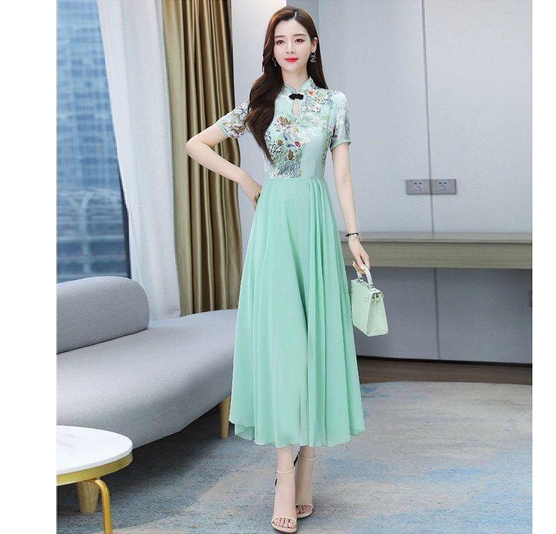 Product Introduction of Váy Sườn Xám, Cỡ Cực Lớn (150,00kg), Thanh Lịch Và Trông Trẻ Trung, Dành Cho Phụ Nữ, Thích Hợp Cho Mùa Hè, Thời Trang Quý Cô Quý Phái, Váy Midi Mỏng, Quần Áo Nữ 10