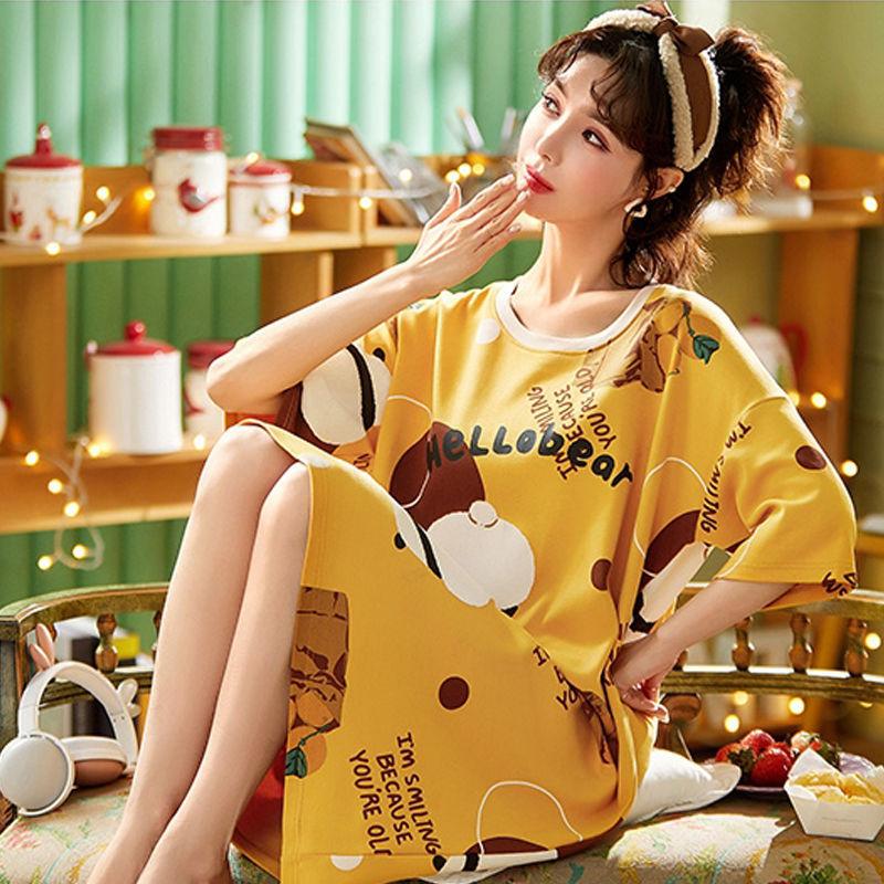 Váy Ngủ Nữ, Dài Trung Bình Qua Đầu Gối, Mặc Nhà Mùa Hè, Thiết Kế Dễ Thương, Mỏng, ngắn Tay, Cỡ Lớn, Dáng Rộng Thích Hợp Cho Bà Bầu, Đồ Ngủ Nữ Mùa Hè 5