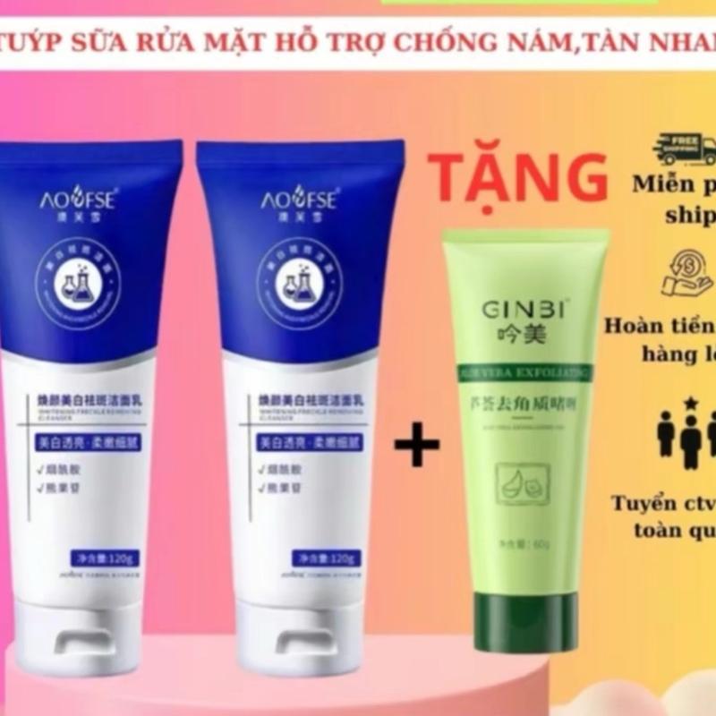2 tuýp sữa rửa mặt Dành Cho Da Nám Sạm, Mụn Thâm Aofse ( Tặng Tẩy Tế bào chết GinBi)- 0