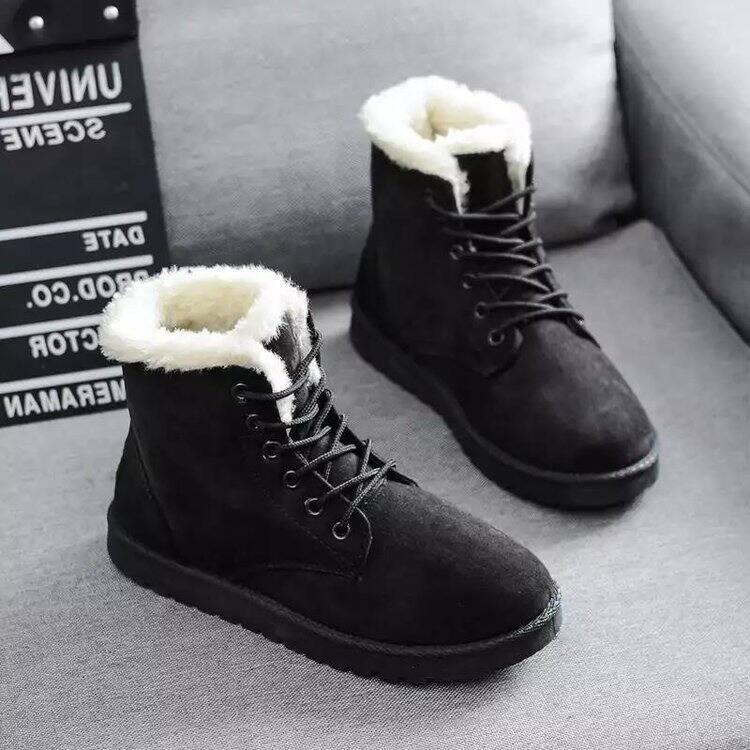 Product Introduction of Autumn and Winter Fleece-lined Thick Snow Boots Cotton Booties Women's Shoes Flat Heel Students' Short Lace-up Martin Boots Female Boots 2