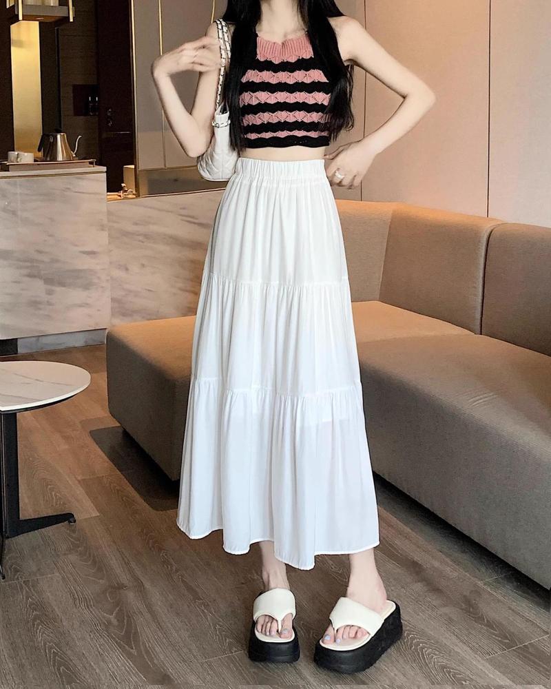 Product Introduction of White Cake Dress Skirt Women's Summer High Waist Pleated Skirt Mid-Length A- line Skirt Small Umbrella Skirt Pettiskirt A- line Skirt Girls' Dress 9