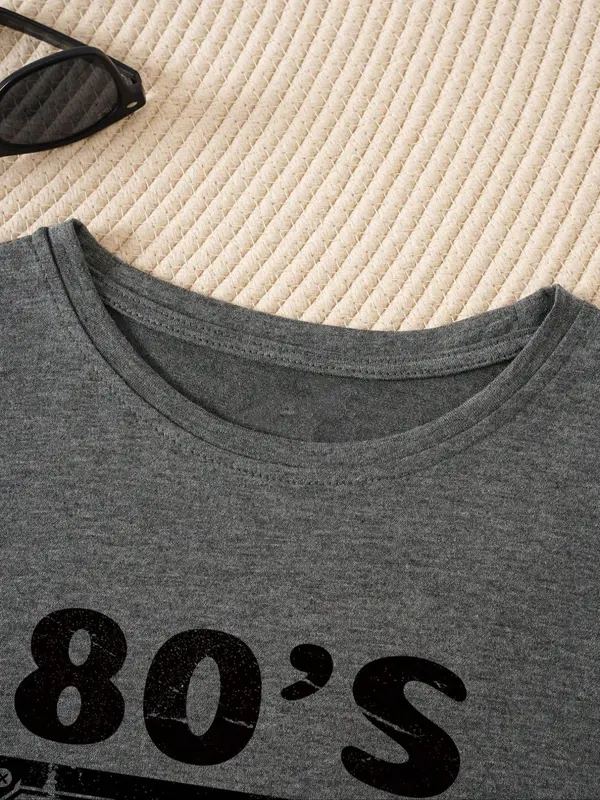 Women's "80's" Graphic Print Round Neck Tee, Fashion Casual Short Sleeve T-shirt for Daily Wear, Ladies Summer Clothes, Clothing 2