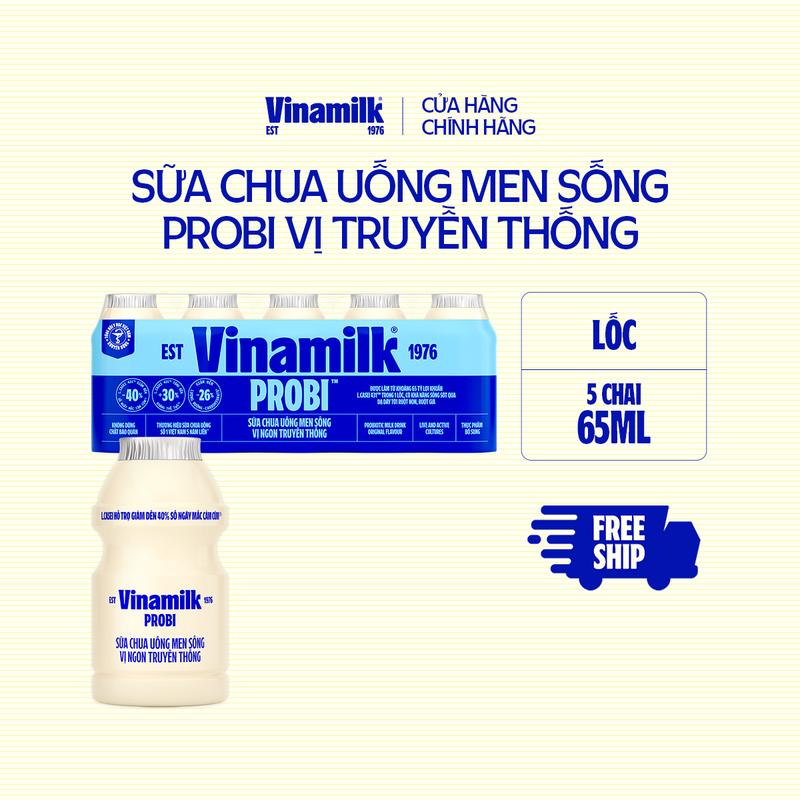 [CHỈ GIAO THÀNH PHỐ LỚN BÁN KÍNH 10KM] 5 lốc Sữa chua uống Probi Có Đường -chai 65ml (25 chai)