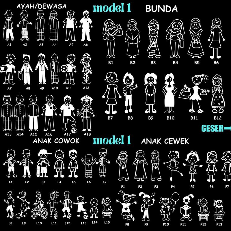 STIKER MOBIL HAPPY FAMILY LUCU / Stiker Keluarga Warna-Warni Car 4