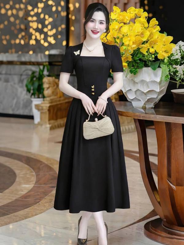 [MIỄN SHIP] MDU4694 Váy Mango Ý - Dáng Váy Xếp Ly với Gam Màu Đen Huyền Bí