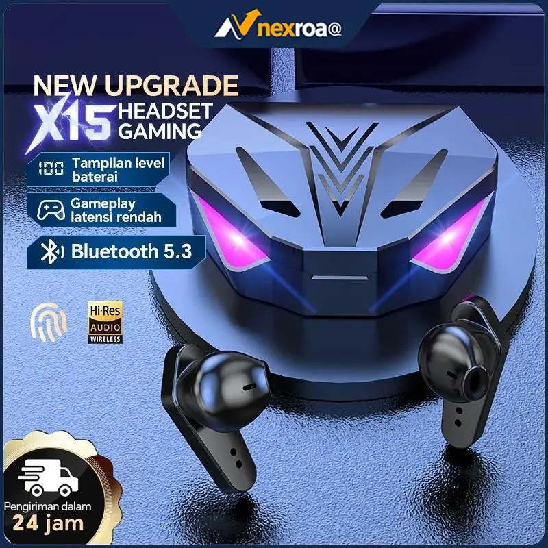 【COD】Fyrazo X15 TWS Earphone Nirkabel Bluetooth 0 Latensi Headphone Gaming Layar Cerdas LED Mode Ganda HiFi Stereo Blutut 5.3 untuk Ponsel Pintar