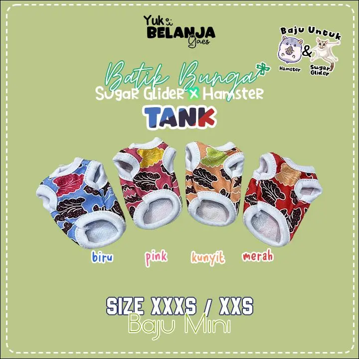 Baju Sugar Glider / Hamster Batik Bunga Tank / bahan nyaman size XXS dan XXXS | Yukbelanja.Gaes!