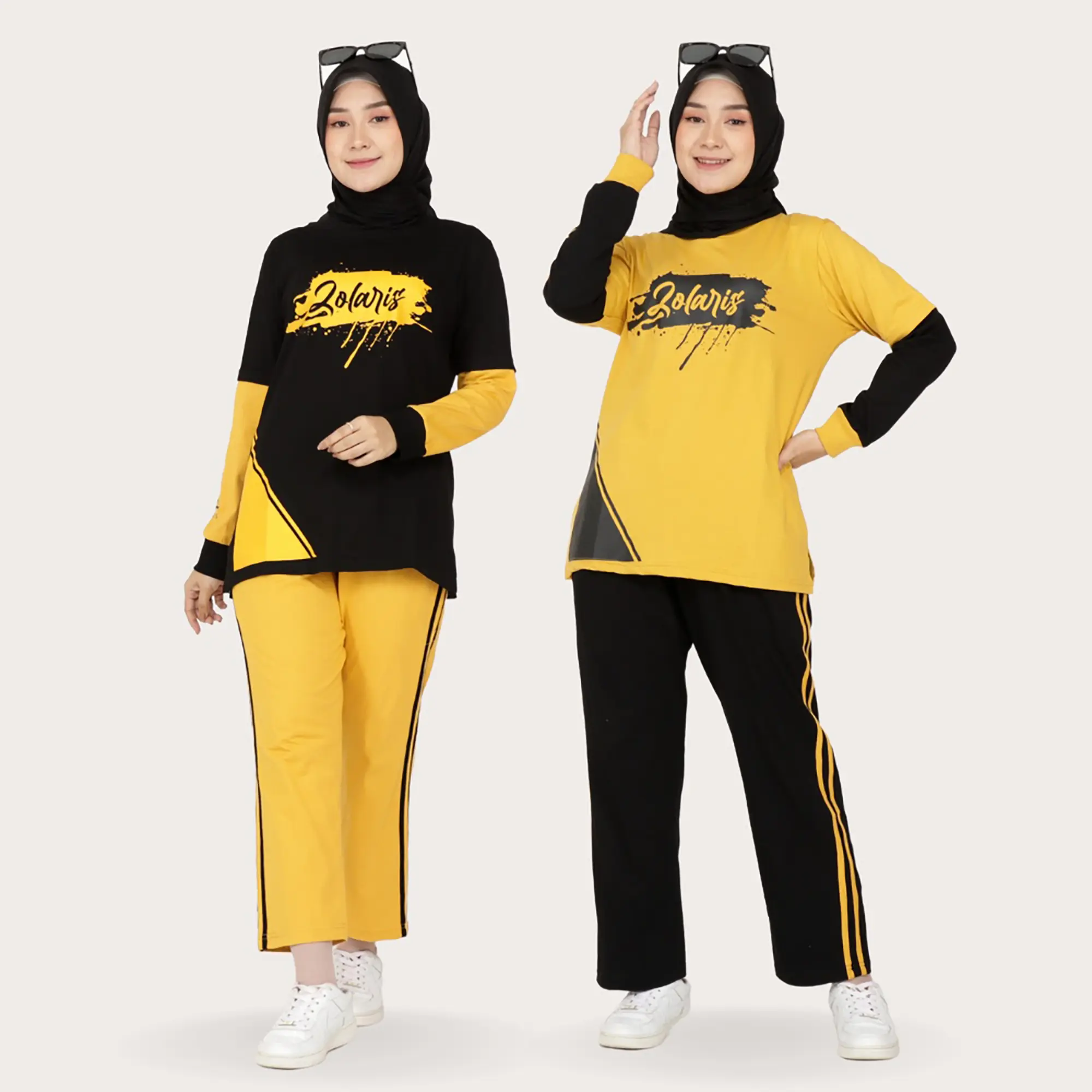 Aura Set - Setelan Baju Olahraga Training Wanita Muslimah One Set Senam Yoga Sepeda Setelan Olahraga