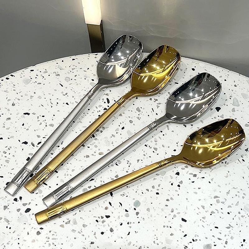 Square-Headed Teaspoon,5PCS Long Handle Stirring Spoon,Mini Coffee Spoon,Stainless Steel Dessert Scoop,Multifunction Stirring Spoon(Gold - View #7