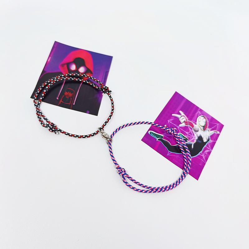 Gelang Couple Bracelet Miles Morales and Gwen Stacy Spider Verse Pink Blue Black Red Kekinian Spiderman Magnet Love Female Male Metal Coating Free Sticker Birthday 5