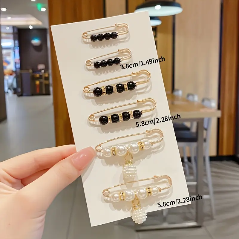 6pcs Faux Pearl Brooch Pins For Women, Cardigan Safety Pin Shirt Dress Pins Pearl Sweater Shawl Clip Waist Pins For Dress Pants White Pearl Brooches For Women 1
