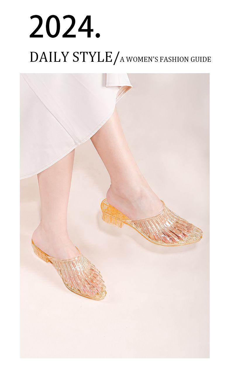 Product Introduction of Dép Pha Lê Ngoài Trời, Thời Trang, Dành Cho Nữ, Trong Suốt, Thiết Kế Khoét Lỗ Mềm Mại, Khử Mùi, Gót Phẳng, Thích Hợp Để Tắm Và Phòng Tắm, Dép Chống Trượt, 2024 12