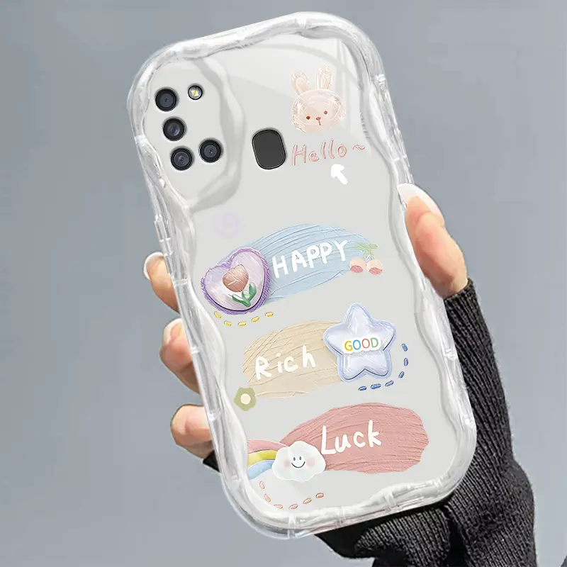 Casing hp SamsungA21S/A217F Boneka Kelinci Keberuntungan Lucu Kepribadian Transparan Gelombang Lembut Cangkang Wanita Ringan Mewah Kelas Atas All-inclusive Anti-Fall case 4