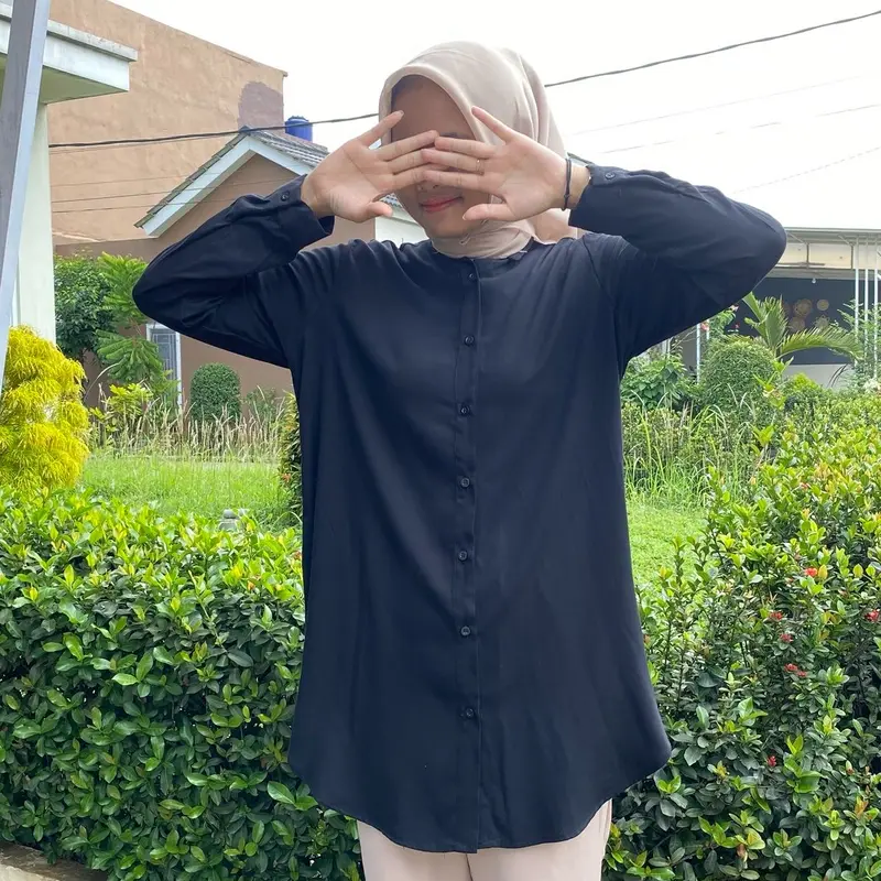 Inara Tunic Kemeja Tunic Bahan Rayon Twill Size Lengkap Putih Putih Polos Polos Polos Polos Polos Polka Dot 6
