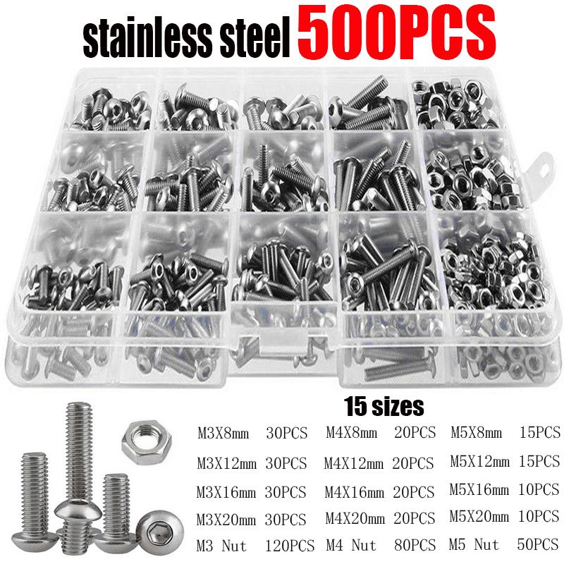 170pc M4 Stainless Steel Hex Socket Screw, Bolt & Nut Assortment Kit