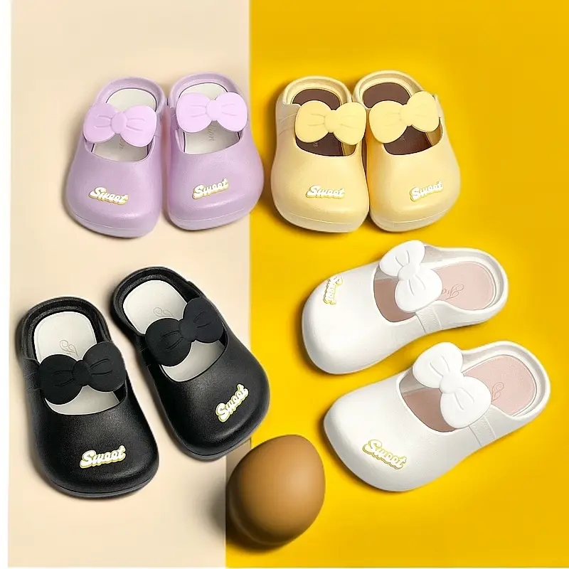 Children's Slippers for Girls Indoor Home Non-Slip Soft Sole Princess Bowknot Toddler Baby Closed-Toe Slippers (2 Years to 8 Years)