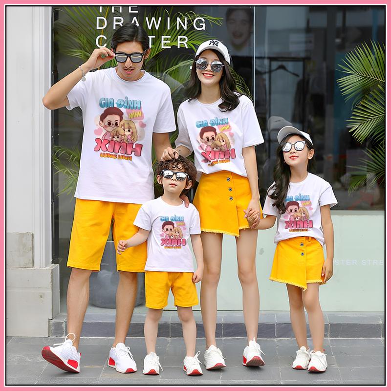 Áo Gia Đình 3 4 5 Người Mẫu Mình Xinh Lung Linh, Vải Thun Cotton Dày Dặn, Mềm Mịn Màu Trắng Đủ Size Gia Đình