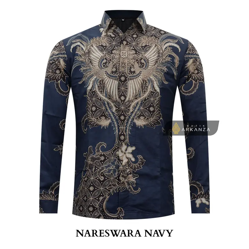 [MID YEAR SALE] - KEMEJA BATIK ARKANZA Motif NARESWARA NAVY LENGAN PANJANG DAN PENDEK SLIMFIT Baju Katun Baju Katun 0