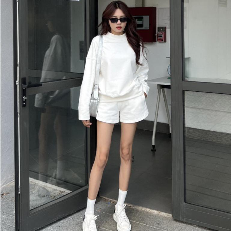 Bộ Ni Nữ Thu Đông Chidori Gồm Áo Hoodie Và Quần Đùi Nữ DRY 7718 - Phong Cách Trơn Chất Liệu Nỉ Ép Hàn Không Xù Mềm Mại - Top, Women