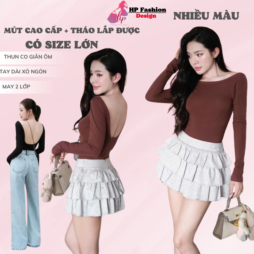 Áo thun dài tay hở lưng ôm body, áo kiểu nữ màu đen trắng co giãn hàn quốc sang chảnh thu đông đi chơi tôn dáng G963 Jean Women Top