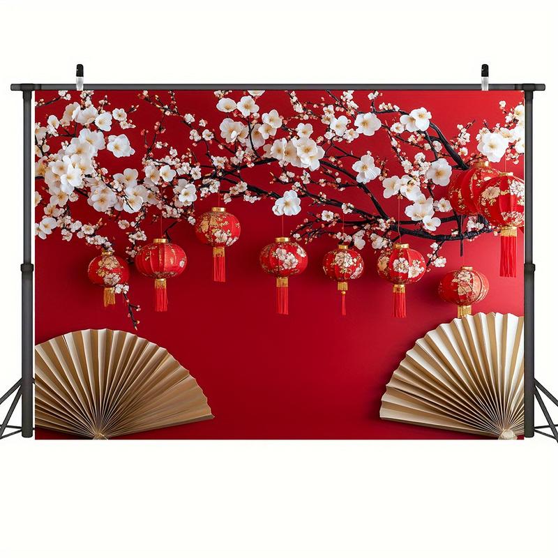Nền chụp ảnh hoa đèn lồng đỏ, chất liệu Polyester, hoàn hảo cho các lễ kỷ niệm năm mới và đạo cụ chụp ảnh, có kích thước từ 39x59in đến 70,8x90,5in 6