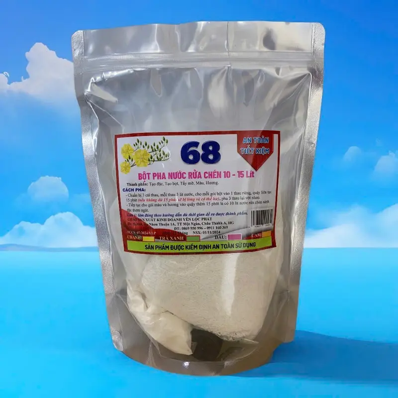 Bột pha nước rửa chén 68, Tiết kiệm, làm sạch chén bát. Được kiểm định an toàn (Túi đỏ) 0