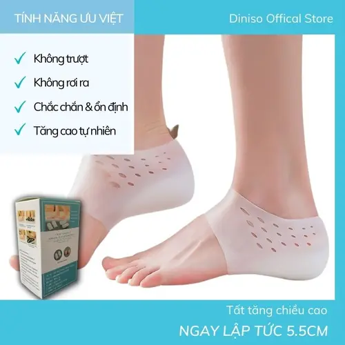 Diniso Vớ tất độn tăng chiều cao 5.5cm, vớ bảo vệ gót chân silicon