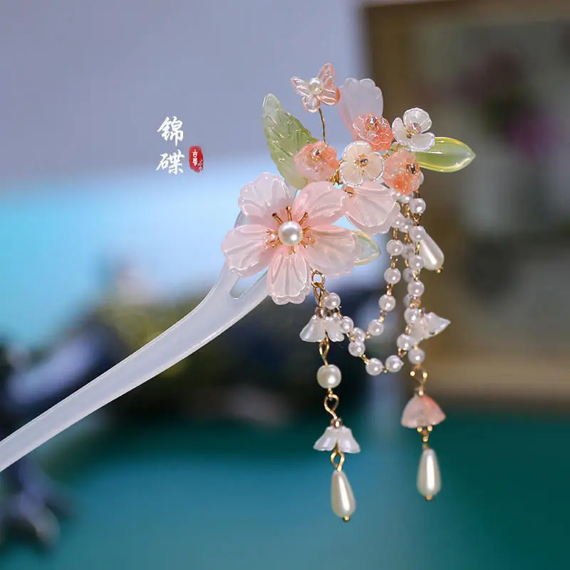 Kẹp Tóc cổ Trang, Mengxuan, Kẹp Tóc Đầu, Kẹp Tóc Thủy Tinh, Thiết Kế Hoa Đào Đơn Giản, Thanh Lịch, Phụ Kiện Sườn Xám, Hàng Mới Về Năm 2023, Chính Hãng 2