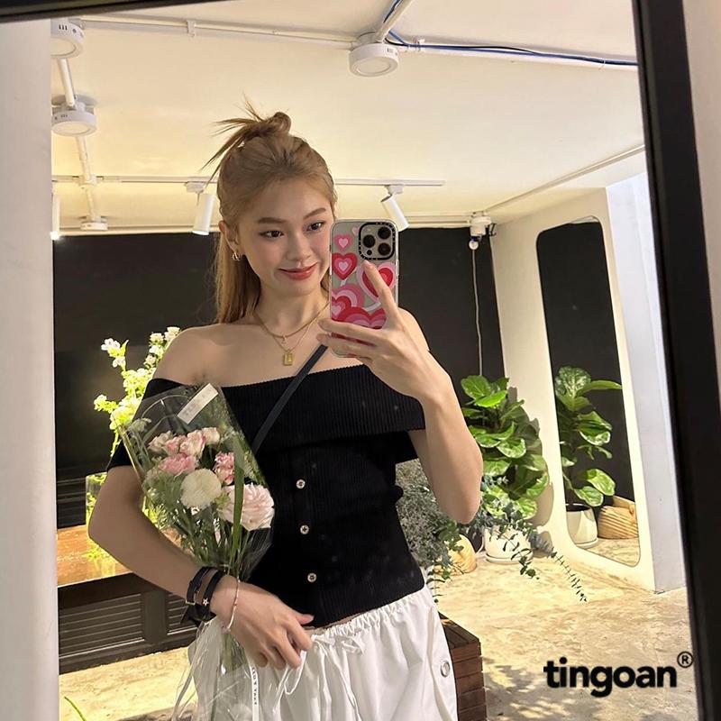 TINGOAN x TIKTOKSHOP - Áo len xù trễ vai ôm ngang vai NINGNING TOP PHIÊN BẢN MỚI NHẤT T6.2024