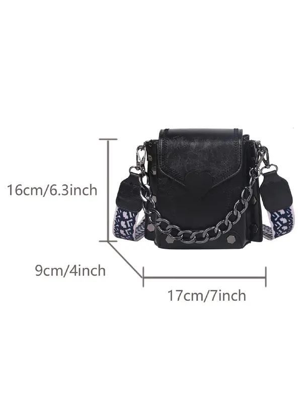 Fashion Chain Decorated Heart Decor Crossbody Bag Women, Simple Vintage Flap Shoulder Bag for Women, Casual Trendy Versatile High-quality Daily Commuting Bag, Girl Fashionable Shopping Bag 4