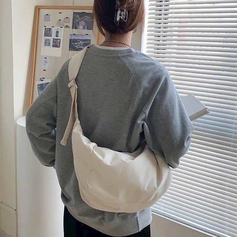 Túi đeo chéo vải dù nilon kháng nước đi học đi chơi unisex nam nữ chống nước hình bầu đựng sách khoá zip Bag Đeo Vai Kem Da
