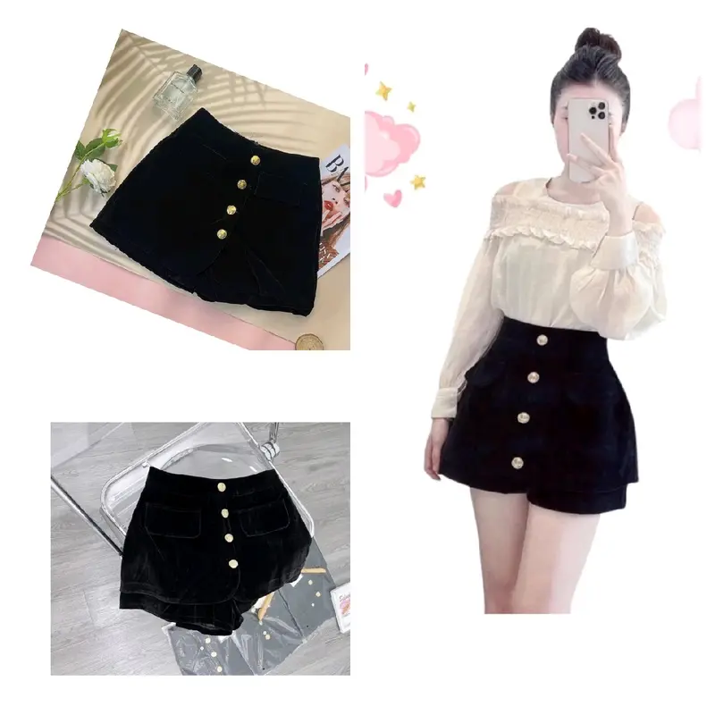 quần short giả váy nhung mịn 4cúc dọc siêu hot quần dạ quần sooc Nữ Women 0