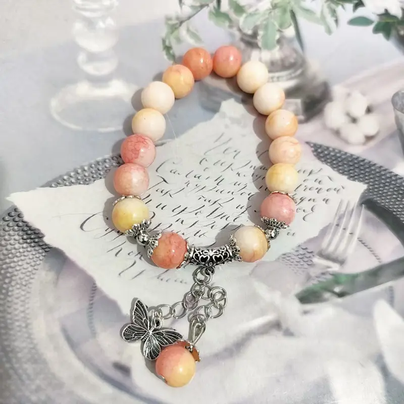 2024 New Hot-Selling Beaded Bracelet for Women, Versatile High-End New Chinese Style Porcelain Bead Elegant Butterfly Hand Jewelry Wholesale