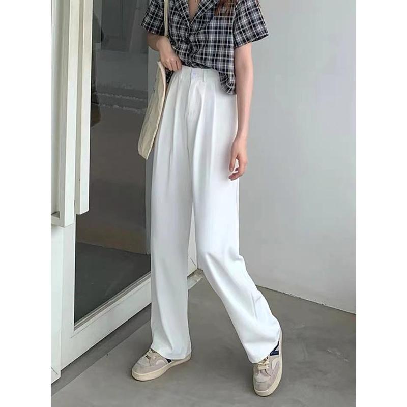 Solid Color High Waist Suit Pants Women's Spring and Autumn Sport Pants Loose Casual Drooping Wide Leg Pants Women's Cropped Mop Pants Women's 4