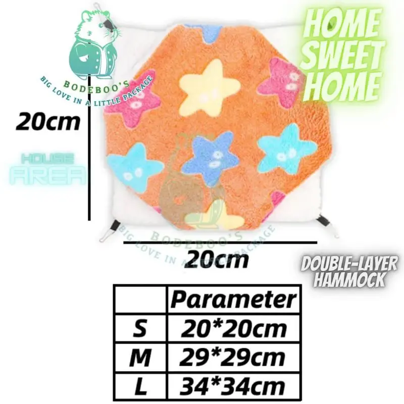 1 Pcs - Hanging Hammock Nest / Sleeping Pouch / Tempat Tidur Hideout Kandang - 2 Layer / Tingkat - Motif : Love / Starfish - Size : S - Untuk : Sugar Glider dan Hewan Kecil Lainnya 1