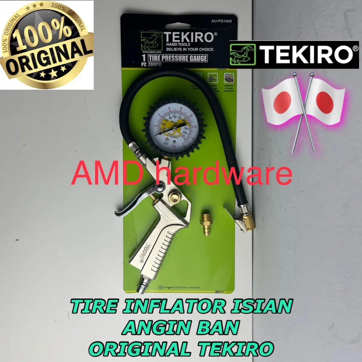 ORIGINAL TEKIRO Tire Inflator Pressure Gauge Gun Isi Angin Ban Kompresor TG1AN 12S Isian Udara BENZ WERKZ