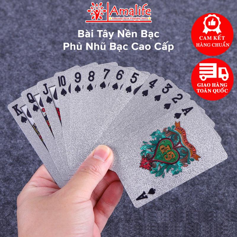  Bộ 54 Lá Bài Tây Pocker Nền Bạc Phủ Nhũ Màu Bạc Cao Cấp Bằng Nhựa Dẻo Chống Thấm Nước Chống Gãy Chính Hãng Amalife 